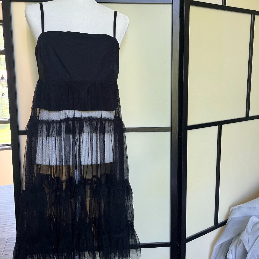 Anthropologie Maeve Black Top with Tulle Overlay Size S NWT